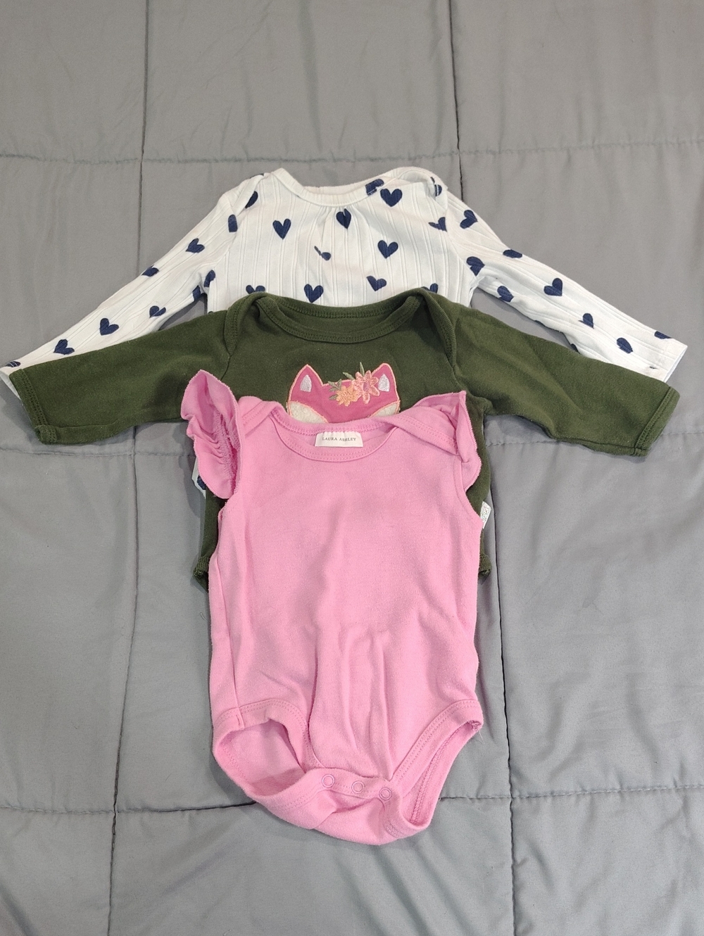 Carter's Pink Ruffle Sleeve Onesie with Green & White Heart Set